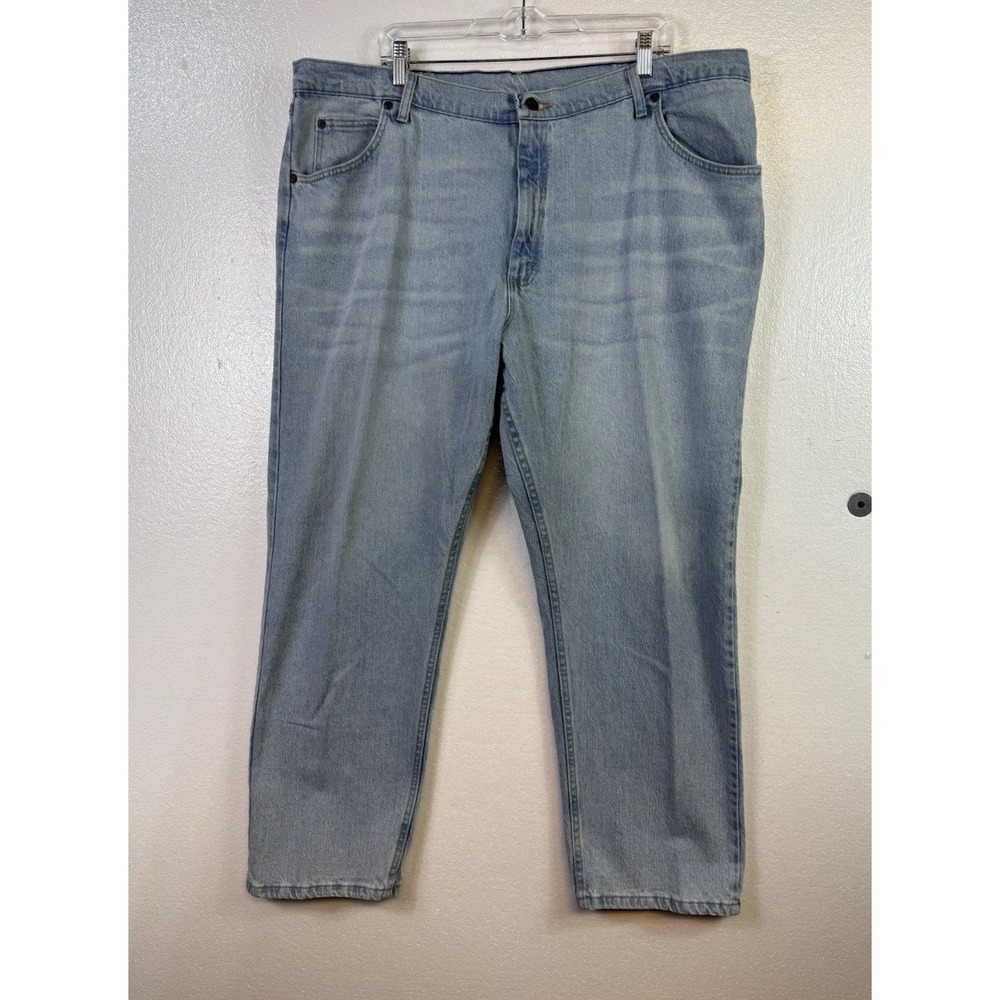 Wrangler Jeans Mens 42x30 Reg Light Wash Blue Stretch Denim Straight Leg Cowboy